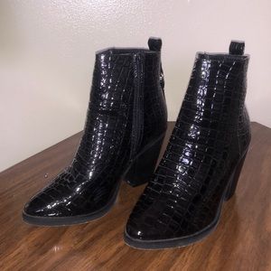 Nasty Gal Black shiny Croc booties